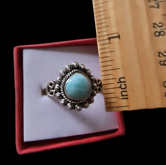 Natural Larimar & Sterling Silver Solitaire Ring Size 7 1/2 - Picture 5 of 10
